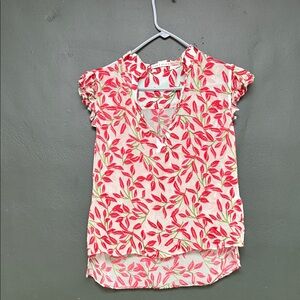 Alice + Olivia Red and Green Leaf Print Blouse